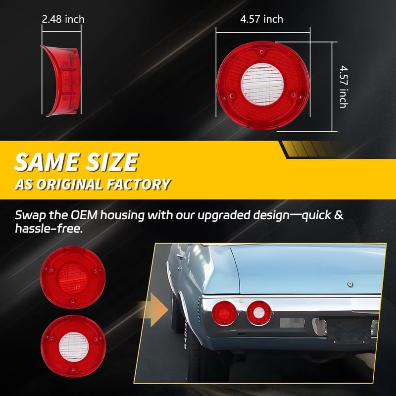 VYNTRAL Rear Tail Light Back Up Lens Compatible for Chevelle Malibu SS 1972, [DOT Certified] Rear Bumper Reflector Light Lens [No Bulbs], OEM Part #CH-TL-72, CH-BL-72, 4 PCS, Red Lens - Image 5